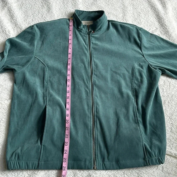 Vintage Y2K Muted Earthy Green Casual‎ Full Zip Casual Bomber Shacket Jacket L - Picture 10 of 12
